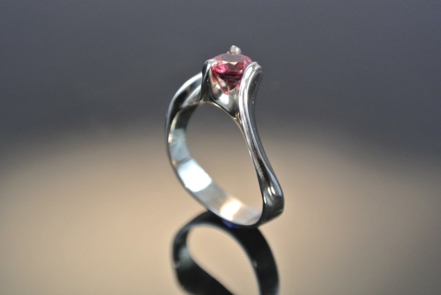 14k White Gold Ring, 3/4 Carat South African Ruby, Three .02 Carat Diamonds