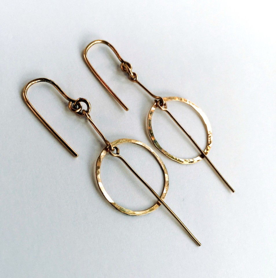14k gold circle drop earring