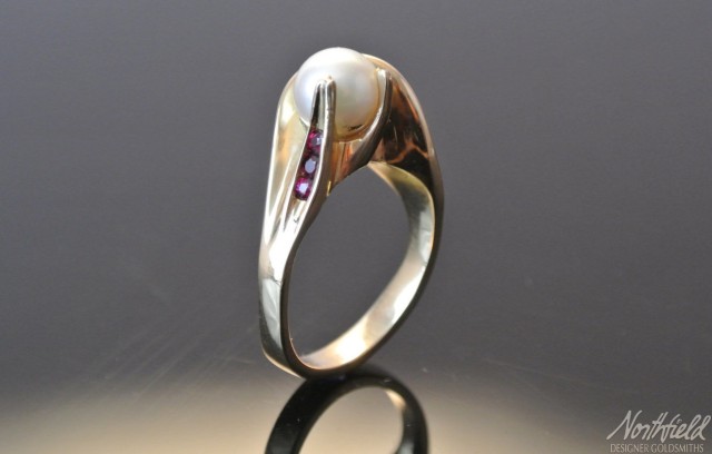 14k Gold and Pearl with Rubies ring