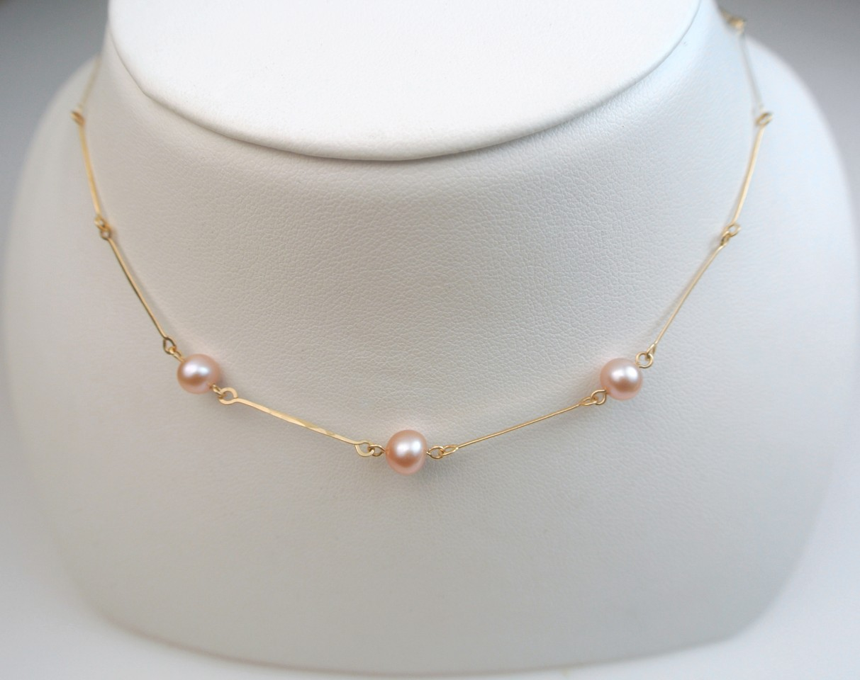 14k gold pearl trio necklace